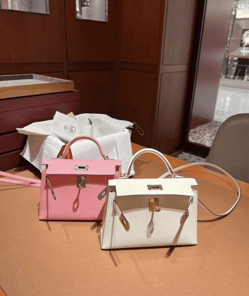 Pink and White Mini Kelly's in the Hermes Boutique/Store